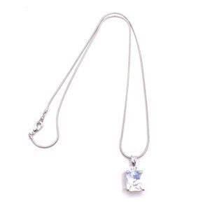 Dainty Silver Snake Chain CZ Solitaire Halo Pendant Necklace